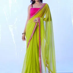 VRAGI Embroidered Pure Georgette Saree-16