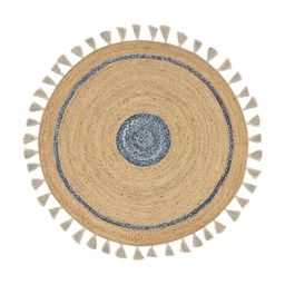 Art Avenue Wellington Beige & Blue Textured Tassels Round Floor Jute Carpet-50