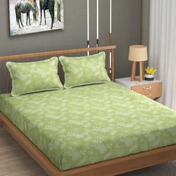 KIDS WONDERS Green & White Floral Printed 160 TC Microfiber King Bedsheet Set 1.8m x 1.9 m-image-58
