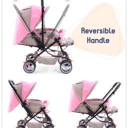 Babyhug Comfy Ride Stroller With Reversible Handle - Pink image 5