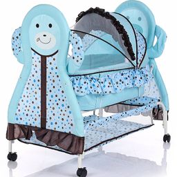 fab n funky Animal Print Cradle With Mosquito Net and Swing Lock function - Light Blue image 5