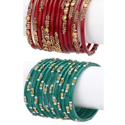 Somil Stylish Glass Bangle/Kada,Combo Of 2 Set, Each Set In 12 Bangles, Red & Radium-1