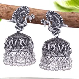MEENAZ Silver-Plated Oxidised Dome Shaped Jhumkas-image-66