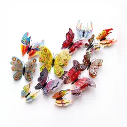 INDIAN ROYALS 12Pc Yellow & Pink 3D Magnet Self Adhesive Wall Stickers-1