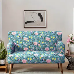 Chumbak Jodhpur Teal & Pink Spring Bloom Love Seat Inflatable Sofa-24