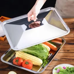 Stainless Steel Tray with Lid, Dishwasher Safe Plate Serving Set-picture-17