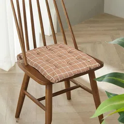 Kuber Industries Brown 4 Pieces Checked Cotton Chair Pads-92
