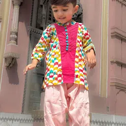 Peekaaboo Kids Boys Panelled Thread Work Pure Cotton Kurta with Salwar-25