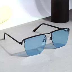SUNGLASSIC Unisex Blue Lens & Black Square Sunglasses with-image-40