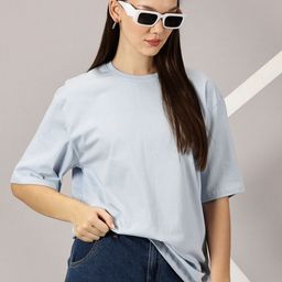 Rodzen Women Solid Round Neck Pure Cotton Oversized T-shirt-image-94