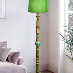 Homesake Royal Carving Green & Brown Wooden Floor Lamp With Shade-33