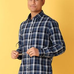 V-Mart Men Classic Spread Collar Pinstripes Checked Cotton Casual Shirt-image-26