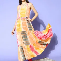 BAESD Tie and Dye Dyed Halter Neck Fit & Flare Midi Dress-image-9