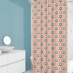 ArtzFolio Peach Coloured & Black Printed Waterproof Shower Curtain-image-37