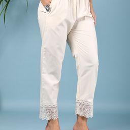 v-mart Women Regular Fit White Cotton Blend Trousers-picture-41
