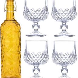 Bottle & 4 Glass Serving Lemon Set, Yellow, Clear, Glass - A1157 Jug Glass Set-image-19