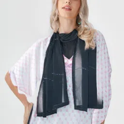 Embroidered Georgette Women Black Fancy Scarf-image-9