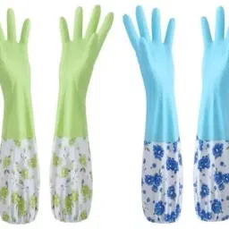 Reusable Rubber Latex PVC Flock lined Hand Gloves For Kitchen Long Sleeves Wet and Dry Glove Set-picture-20