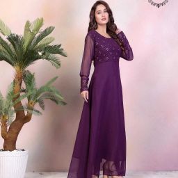 Embroidered Georgette Stitched Flared/A-line Gown-image-97
