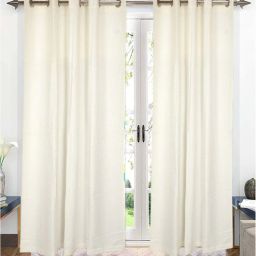 saral home Off White Geometric Cotton 7 Ft Semisheer Eyelet Door Curtains (Set of 2)-picture-28