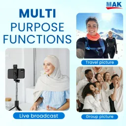 MAK 360° Rotatable Head, Rechargeable LED Light, Vlogging/Photography Bluetooth Selfie Stick image 5