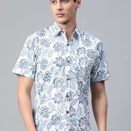 Hatheli Men White Botanic Hand Block Printed Casual Shirt-image-27