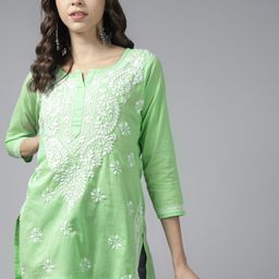 ADA Green & White Ethnic Motifs Embroidered Chikankari Kurti-picture-51