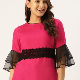 WISSTLER Colourblocked Bell Sleeves Top With Lace Inserts-picture-45