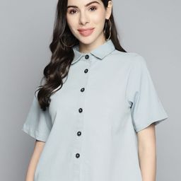 SCOUP Women Blue Solid Denim Cotton Casual Shirt-image-72