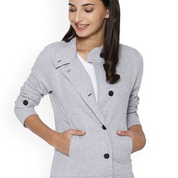 Campus Sutra Women Grey Solid Tailored Jacket-picture-37