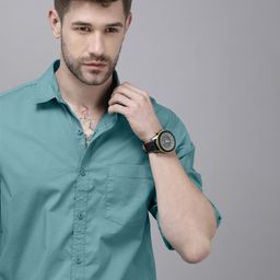 Roadster Men Turquoise Blue Slim Fit Opaque Sustainable Casual Shirt-image-11