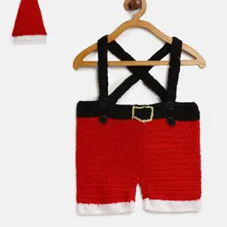 CHUTPUT Unisex Red & Black Self Design Dungarees with Cap-15