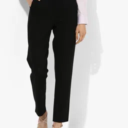 Marks & Spencer Women Black Solid Slim Fit Regular Trousers-image-24