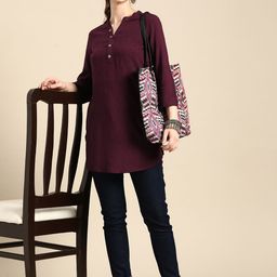 Sangria Printed Mandarin Collar Kurti-image-83