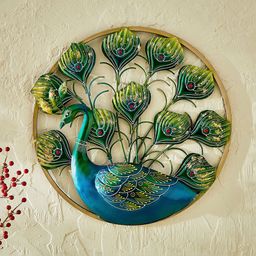 Home Centre Teal Blue & Green Peacock on Ring Wall Accent-14