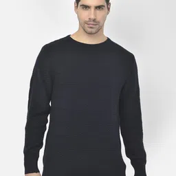 Richlook Men Navy Blue Pure Cotton Pullover Sweater-image-35