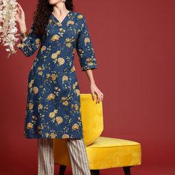Anouk Floral Printed Pure Cotton Kurta with Trousers-10
