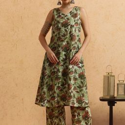 STYLEBAAZI Floral Printed V-Neck A-Line Pure Cotton Kurta With Trouser-picture-11