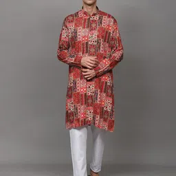 Exotic India Men Floral Printed Regular Kurta with Pyjamas-13