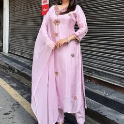 CANBIA Women Ethnic Motifs Embroidered Straight Kurta with Trousers & Dupatta-picture-5