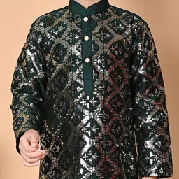 BAESD Boys Embroidered Regular Sequinned Dupion Silk Kurta with Pyjamas image 2