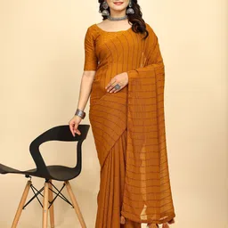 K 5 Fashion Striped Embroidered Pure Chiffon Saree-image-34
