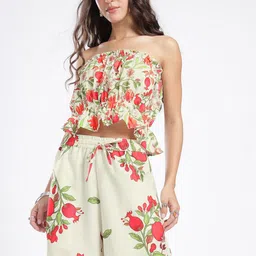 glitchez Floral Printed Strapless Crop Tube Top With Trousers-picture-54