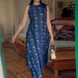 KALINI Floral Printed Round Neck A-Line Kurta With Palazzo-image-87