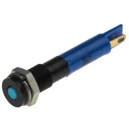 RS PRO Blue Panel Mount Indicator 12V DC, Mounting Hole Size 6 mm, Termination Type Solder Tab, IP Rating IP67, Model No 7001621-12