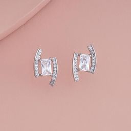 Kushal's Fashion Jewellery Rhodium-Plated Geometric Zircon Studded Studs-picture-38