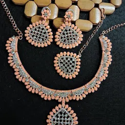 VATSALYA creation Rose Gold-Plated Artificial Stone Studded Jewellery Set-image-97