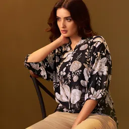 DRESOUL Floral Printed Mandarin Collar Top With Trousers-picture-39
