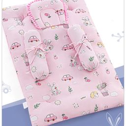 Babyhug 100% Premium Cotton Baby Bedding Set Car Print- Pink-picture-26