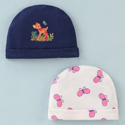 Doodle Poodle 100% Cotton Butterfly Print Caps Pack of 2 White & Navy Blue - Diameter 11.5 cm-image-57